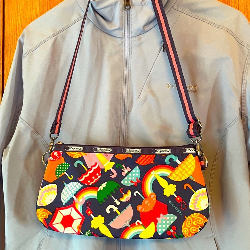 Le Sport Sac vegan wristlet mini shoulder bag printed rainbow 🌈 umbrella EUC